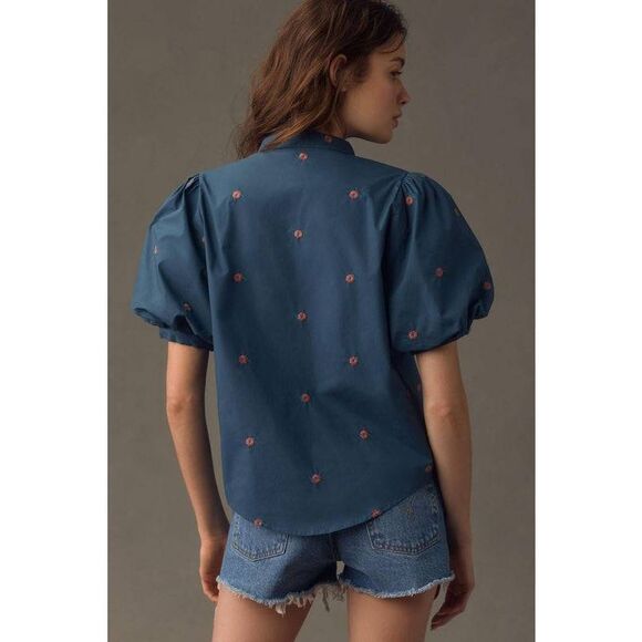 Anthropologie Mare Mare Puff-Sleeve Embroidered Blouse S NWT $138 - Picture 2 of 11
